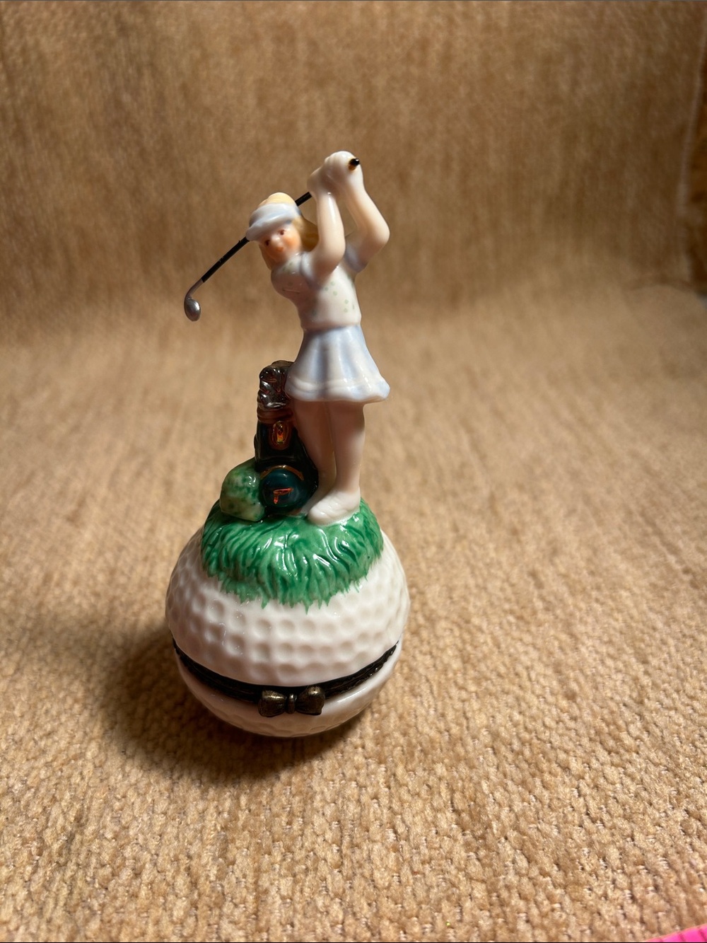 Porcelain Golfer Trinket Box - White & Green